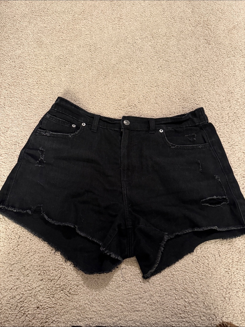aerie Black High-Rise Distressed Denim Shorts